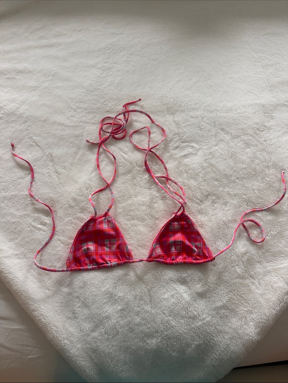 Skatie Pink Plaid Triangle Bikini Top